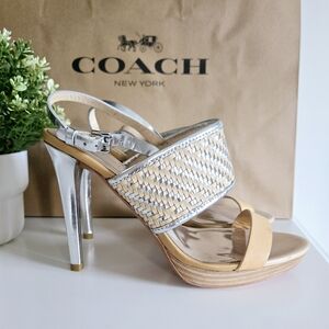 Authentic COACH Steffi Sling Back Heels Pumps Stilettos Summer Sandals Silver 9M